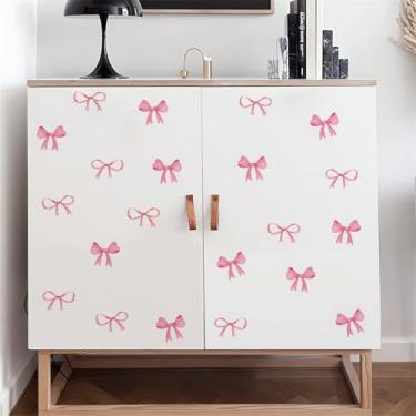 Imagem de sacinora 6 folhas de adesivos de parede de laço rosa, adesivos de parede com nó de laço faça-você-mesmo removível de vinil destacável e cole meninas festa berçário quarto móveis armário geladeira arte