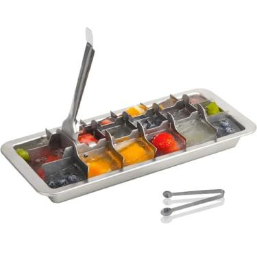 Imagem de GHAHILI Bandejas de cubos de gelo de aço inoxidável, bandejas de metal para freezer, design vintage inspirado com alavanca de liberação e alça de remoção para fazer cubos grandes de cozinha e bar (1