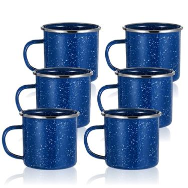 Imagem de 6 peças de caneca esmaltada - canecas clássicas de acampamento ao ar livre, caneca de café esmaltada de 350 ml - conjunto de canecas nostálgicas premium - ideal para café da manhã cedo ou bebidas