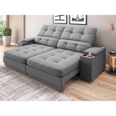 Imagem de Sofá com Porta Copos e Carregador USB Eureka 2,00m Assento Retrátil e Reclinável Velosuede - NETSOFAS