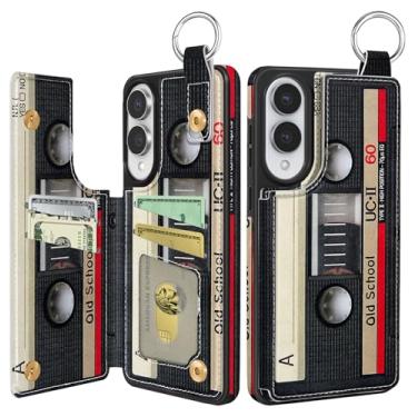 Imagem de Shorogyt Capa carteira para Samsung Galaxy S25 Edge com suporte para cartão - Designer fita CD suporte fecho magnético traseira flip folio couro capas de telefone para Galaxy S25 Edge para mulheres