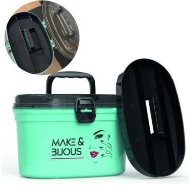 Imagem de Caixa Frasqueira Maleta Oval Com Bandeja Interna Cor Verde