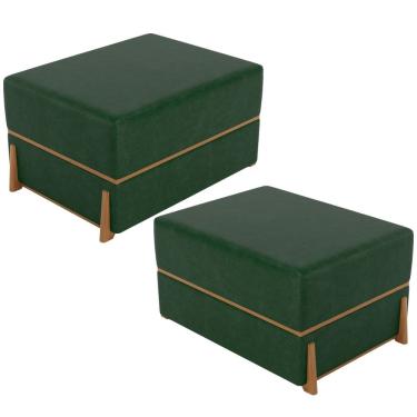 Imagem de Kit 02 Puffs Decorativo Retangular Para Sala de Estar Domus L02 Couríssimo Verde Musgo - Lyam Decor