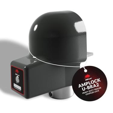 Imagem de AMPLock , U-BRA2 Bloqueio de acoplador de reboque resistente - Trava de engate de reboque antirroubo de 5 cm para trailers, barcos e reboques de carga - Bloqueio de acoplador de esfera com bordas