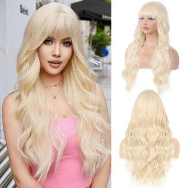 Imagem de Peruca Aida ble Blonde sintética resistente ao calor de 70 cm com fran