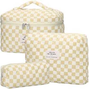 Imagem de Conjunto de bolsas de maquiagem TESAFNG, algodão floral acolchoado, 3 