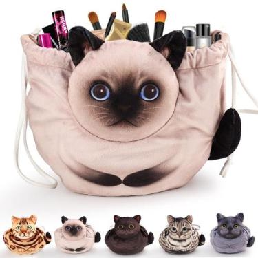 Imagem de Bolsa de maquiagem Openhahaha Drawstring Travel Organizer Cat Lover