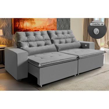 Imagem de Sofá América 2,52 m 3 Lugares Tecnologia Carregamento 3 portas USB Retrátil e Reclinável - WS ESTOFADOS