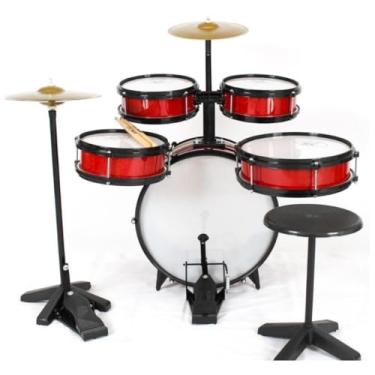 Imagem de Bateria Infantil c/Chimbal 72cm Profissional Completa MDF (Vermelho)