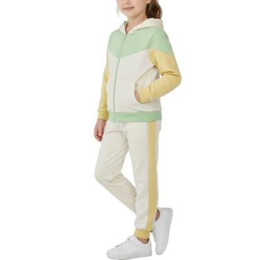 Imagem de Valcatch Conjunto de 2 peças de agasalho para meninas com capuz e zíper de manga comprida, conjunto de moletom com capuz e cor bloqueada para crianças pequenas