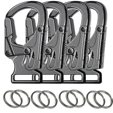 Imagem de Ahiller Mosquetão, Prendedor De Chaveiro Liga 1,9'' Com 2 Argolas, Ganchos Para Áreas Externas, Suporte Pequeno Homens E Mulheres (Gunmetal-4P)