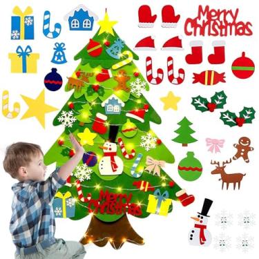 Imagem de Árvore de Natal de feltro com cordão de luzes, enfeites de parede de Natal, faça você mesmo, kits de artesanato de feltro, árvore de Natal iluminada, decoração interna de Natal