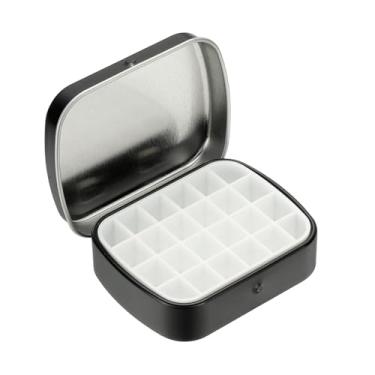Imagem de PATIKIL Mini caixa de lata de tinta de 24 poços, mini caixa de paleta de estanho de aquarela vazia para viagem, armazenamento portátil de tinta de metal para tinta a óleo acrílica guache, preta