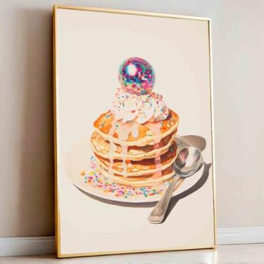 Imagem de Pôster vintage de bolo de sobremesa de comida coquete pintura de fita rosa decoração de cozinha fofa 40,6 x 61 cm sem moldura