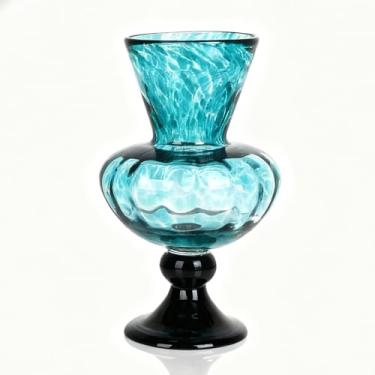 Imagem de Vasos de vidro verde para flores, vaso de vidro soprado à mão, decoração de casa azul-petróleo, vaso de flores de boca larga, para estante, mesa de jantar, mesa de escritório interno, sala de reuniões