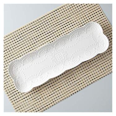 Imagem de Prato de serviço 25,4 cm, prato vintage de porcelana branca em relevo para servir buffet, pratos japoneses de cerâmica, sushi, louça para sushi, pratos quadrados (cor: C 36,5 cm*12 cm*2 cm)