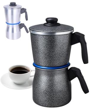 Imagem de Cafeteira Italiana de Alumínio 500ml Fogão Moka Bule de Café Expresso 6 Xícaras Caseira Tradicional (Preto Craqueado)