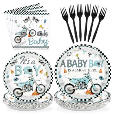 Imagem de 96 peças de decoração de festa de aniversário para motocicleta, motocross, pratos e guardanapos, aquarela, decorações de motocicleta, lembrancinhas para meninos, crianças, chá de bebê, artigos de