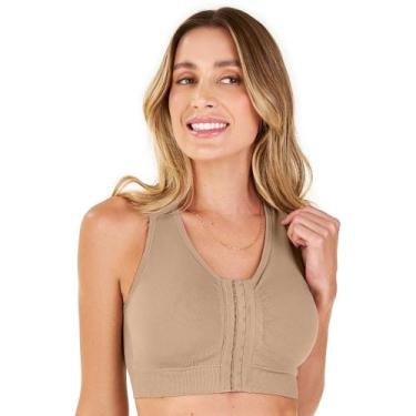 Imagem de Sutiã Top Modelador Nadador Fechamento Frontal com Bojo Removível Bege