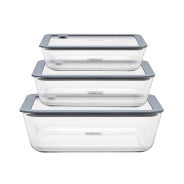 Imagem de Conjunto de 3 Potes de Vidro Vittra Retangulares com Tampa Hermética de Silicone Tramontina 64220/770
