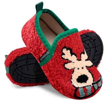 Imagem de WateLves Pantufas infantis para meninos e meninas, para casa, sem cadarço, leves, para inverno, ambientes internos e externos, Veado vermelho, 12.5-13 Little Kid