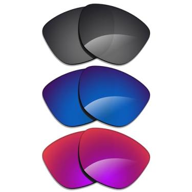 Imagem de Alphax 3 pares de lentes polarizadas de substituição para óculos de sol Oakley Frogskins OO9013 - preto + água profunda + sol da meia-noite