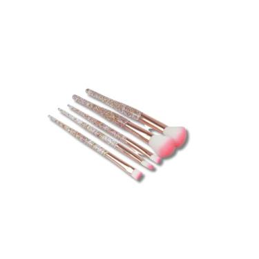 Imagem de Kit de Pincéis para Maquiagem 5 Peças Glitter Luxo – 2 Grandes + 3 Pequenos, Cerdas Ultra Macias, Acabamento Profissional e Design Decorado