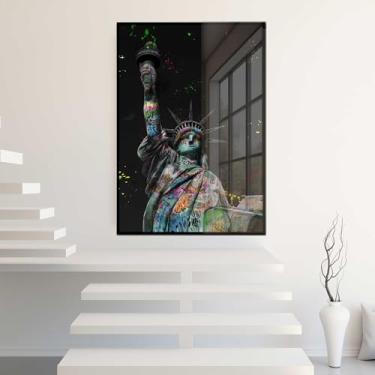 Imagem de Quadro Decorativo com Moldura e Acrilico Cristal Vidro Estátua Liberdade NY Street Art Grafite Sala Quarto Hall