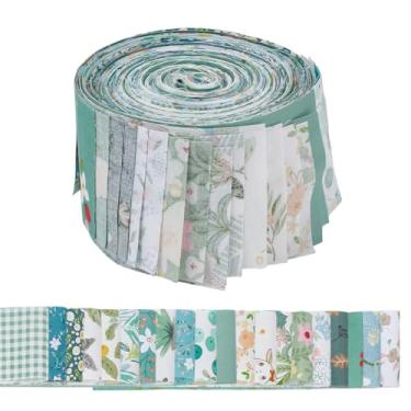 Imagem de PLIGREAT Tecidos Jelly Roll, 40 peças de tecido acolchoado de algodão verde 2,55 × 39,7 cm, tiras pré-cortadas de tecido patchwork para estofamento e costura, 20 conjuntos de estampas florais sortidas
