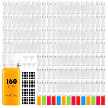 Imagem de TANEMUDO 160 garrafas de plástico transparente de 60 ml, mini garrafa de suco com tampa de parafuso, pequeno frasco de líquido reutilizável vazio, freezer, recipiente para bebidas à prova de vazamento