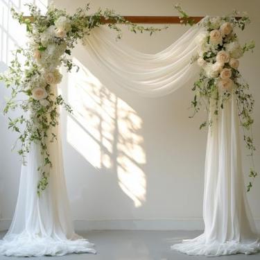 Imagem de HOLITS Tecido drapeado de arco de casamento branco - painel de chiffon transparente de 78,7 cm x 20FT - cortina de fundo sem rugas para cerimônia, chá de panela, decoração de mandril, decoração de