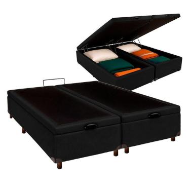 Imagem de Cama Box Bau Casal Blindado Nature Preto 138x188