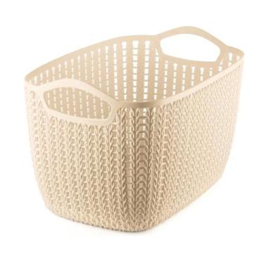 Imagem de Cesto Plástico Organizador Trançado Largo Extra Grande Bege Ordene, BE