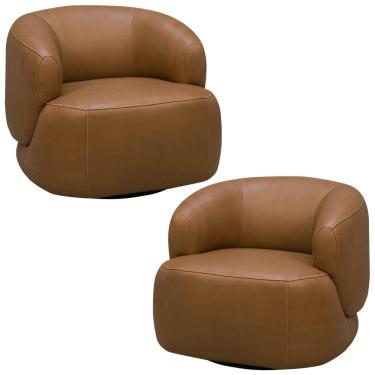 Imagem de Kit 02 Poltronas Decorativas Giratória Orgânica Sala Living Begur L06 Couro Caramelo - Lyam Decor