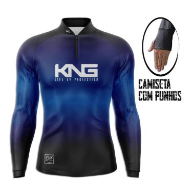 Imagem de Camiseta Com Proteção Solar UV 50+ Com Punho King Brasil Azul (KNG-03)