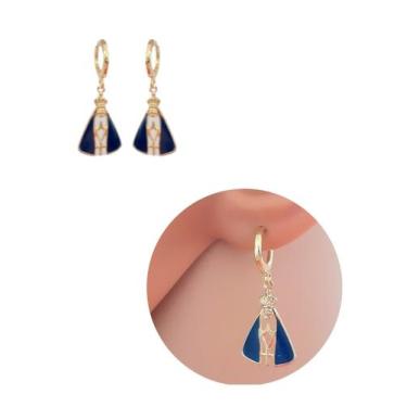 Imagem de Brinco Pingente Resinado Nossa Senhora Aparecida Folheado Ouro 18k Ant