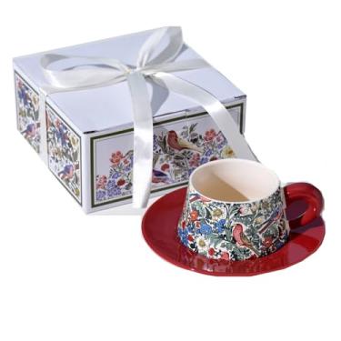 Imagem de Uilita Luxury Coffee Mugs Cup Infuser and Plate, Caneca de chá Decoração para casa, Adequado para escritório/casa, Presente fofo para esposa, Presentes para o dia das mães(Red)