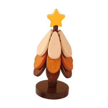 Imagem de Ioensy Decoração de mesa em formato de trivet de madeira, conjunto de porta-copos de árvore de Natal para tigela, 3 Camadas