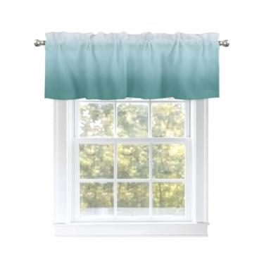 Imagem de Cortinas de saia degradê verde turquesa para janelas arte minimalista moderna para janelas de sala de estar/banheiro, cortina de café com bolso de haste. 1 painel, 137 cm × 45 cm