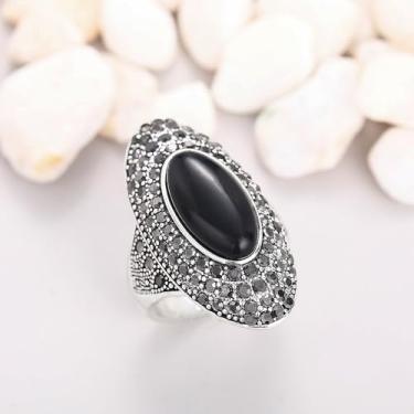 Imagem de Anel de dedo encantador de pedra preta vintage acessórios de festa adequados para aniversário, 9, Metal, acrílico