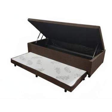 Imagem de Cama Box baú solteiro com auxiliar linho 88x188 - k-house, marrom
