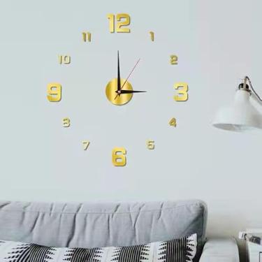 Imagem de Relógio de parede sem moldura, adesivo de decoração de relógio de parede 3D moderno, adesivos para decoração de casa, sala de estar, escritório, presentes para amigos (ouro digital, 40 cm)
