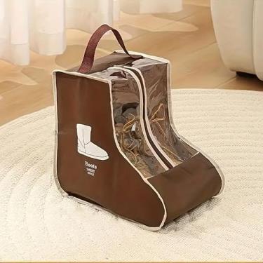 Imagem de Bolsa de armazenamento de botas com alça, bolsa de bota portátil para homens e mulheres, bolsa protetora de sapato transparente, organizador de sapatos para pendurar, Marrom, Short Boot Storage Bag