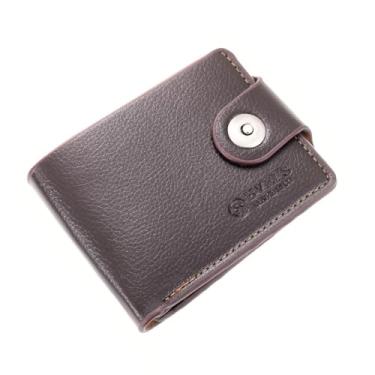 Imagem de Carteira masculina com porta-moedas, carteira masculina dobrável com porta-cartão de crédito, carteira masculina de couro sintético, Café, Tendência