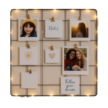 Imagem de Painel de Fotos Memory Board com LED–Grade Aramada Estilo Porta-Retrato 30x30 (Não Precisa de Pilha)(Branco)