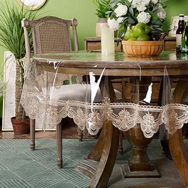 Imagem de ARTABLE Toalha de mesa de vinil de renda retangular PVC impermeável transparente com borda de macramê de renda champanhe para casamento, cozinha, casa, ambientes externos, feriados, decoração de festa
