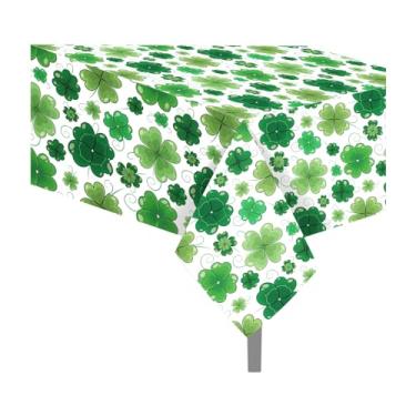 Imagem de Parrtty Hurrican Pacote com 2 toalhas de mesa descartáveis Lucky Straw com tema de folha verde, retangulares para festa de aniversário, acampamento, piquenique