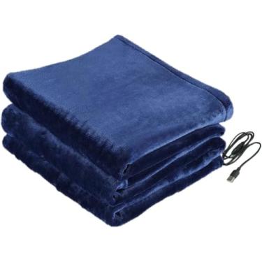 Imagem de Cobertor aquecido para aquecer as mãos, cobertor portátil de lã macia, alimentado por USB, estádio, piquenique, viagem, acampamento (azul)