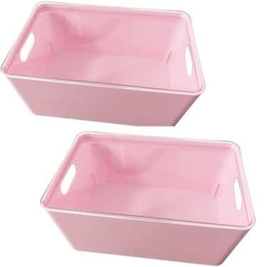 Imagem de Caixa Organizadora Multiuso 12,3L Empilhável com Tampa Transparente – Grande, Resistente e Ideal para Roupas, Brinquedos e Utensílios(2 Caixas 12,3 L/Rosa)