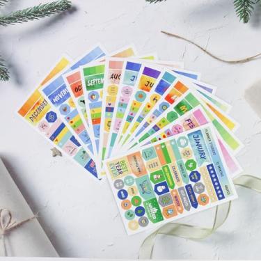 Imagem de Conjunto de adesivos de agenda mensal de 480 peças, adesivos para scrapbook, 12 folhas de etiquetas para cadernos e álbuns de recortes (multicoloridos)